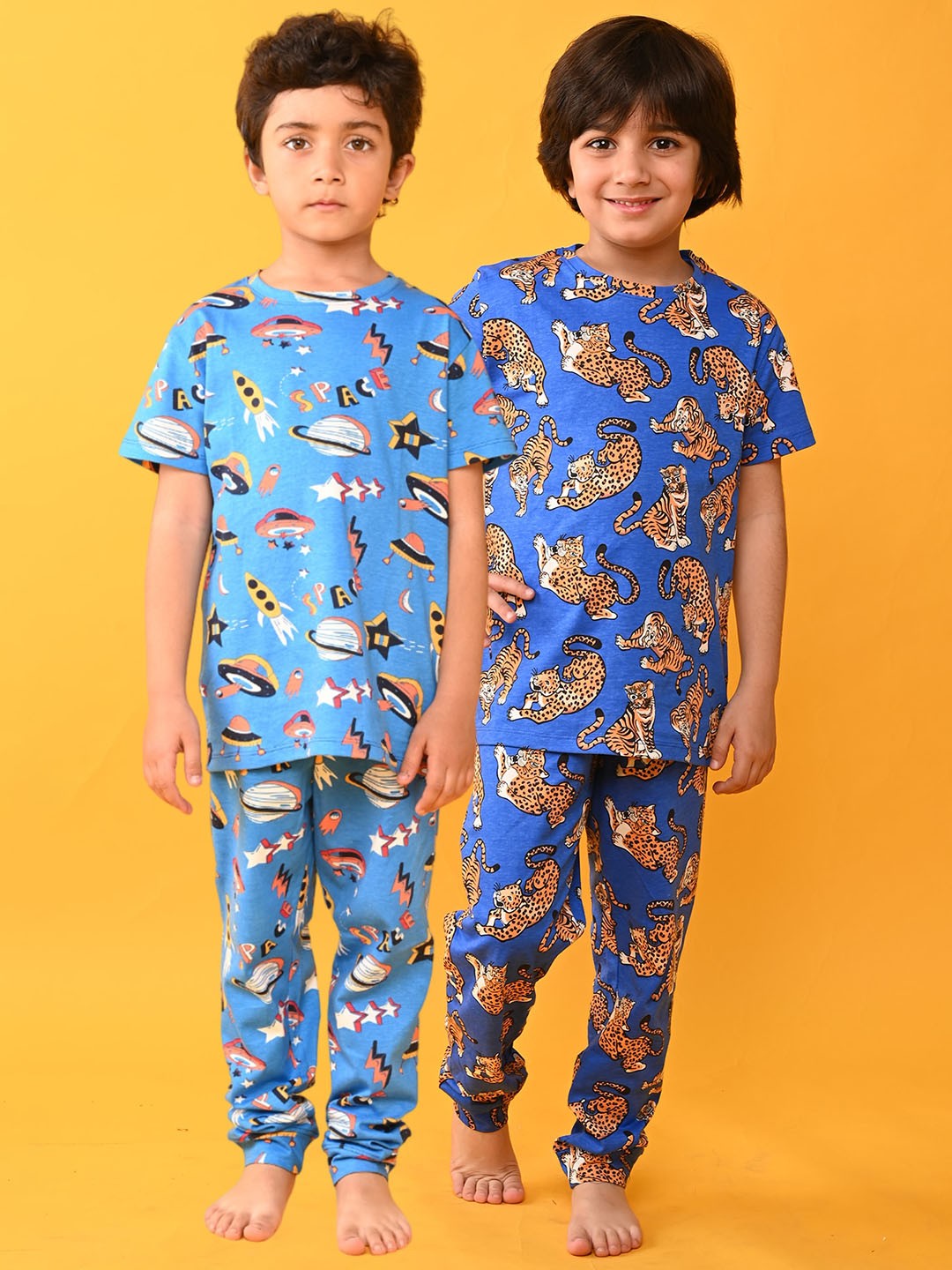 

Anthrilo Boys Pack Of 2 Conversational Printed Pure Cotton Night Suit, Blue