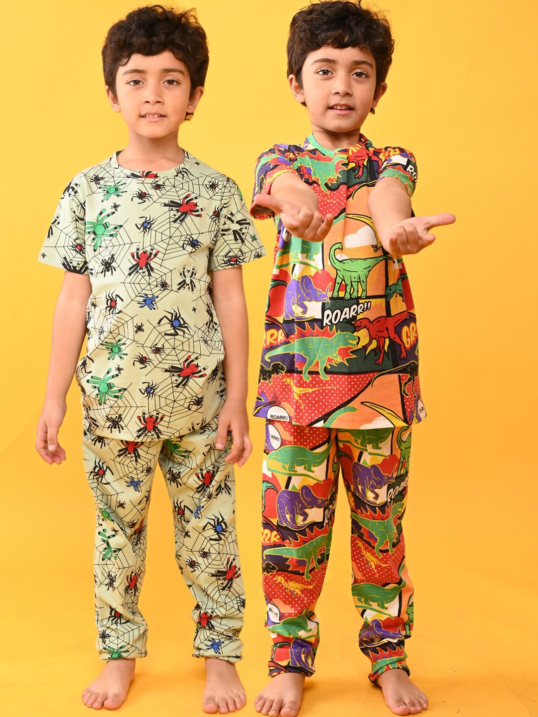 

Anthrilo Boys Pack Of 2 Conversational Printed Pure Cotton Night Suit, Red