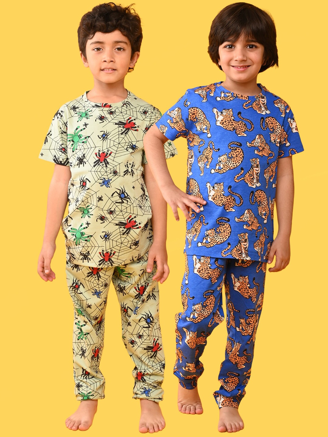 

Anthrilo Boys Pack Of 2 Conversational Printed Pure Cotton Night Suit, Green