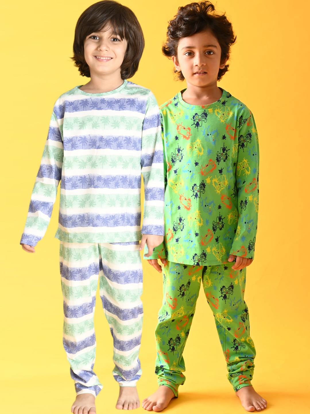 

Anthrilo Boys Pack Of 2 Conversational Printed Pure Cotton Night Suit, White