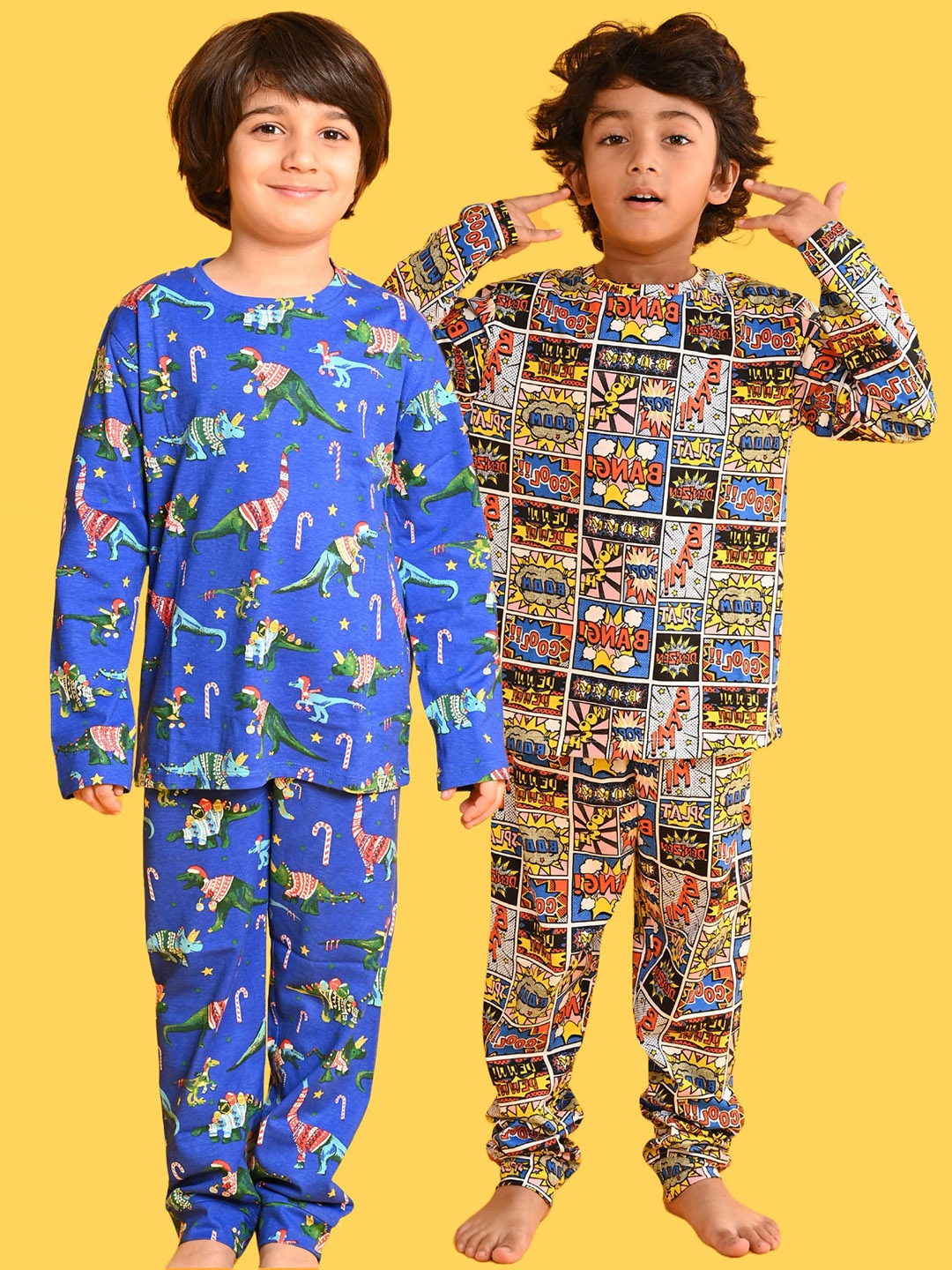 

Anthrilo Boys Pack Of 2 Conversational Printed Pure Cotton Night Suit, Blue