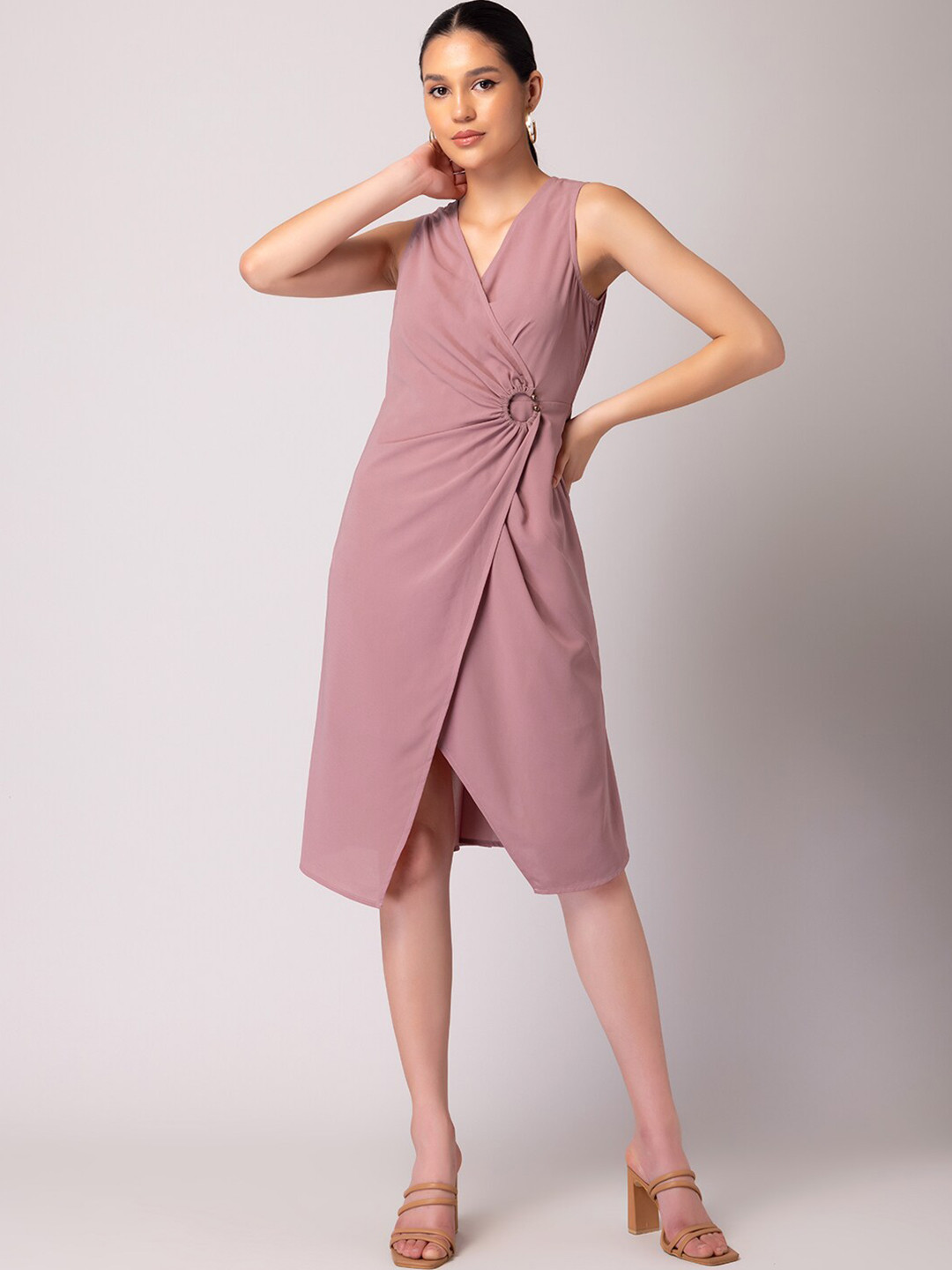 

FabAlley V-Neck Crepe Wrap Dress, Pink