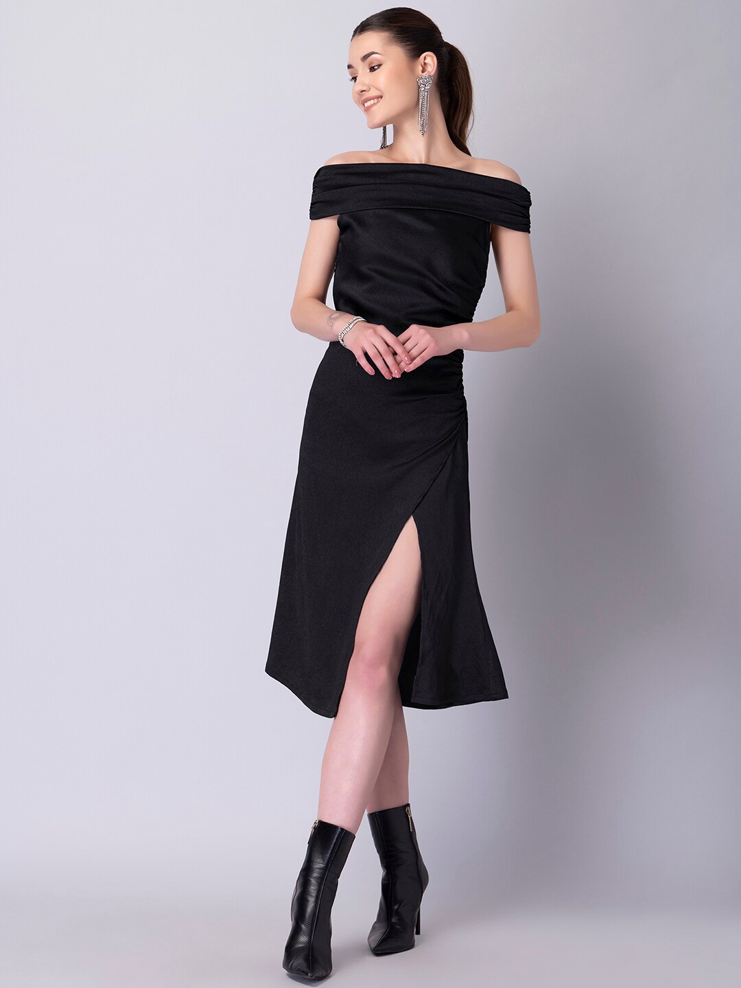 

FabAlley Off Shoulder Sheath Midi Dress, Black