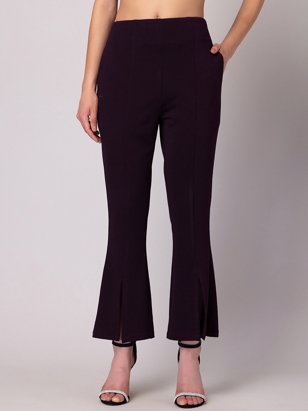 

FabAlley Women Purple High-Rise Slit-Hem Bootcut Trousers