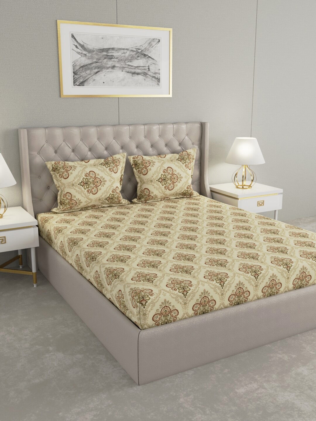 

Raymond Home Yellow & Green Printed 144 TC Pure Cotton King Bedsheet & 2 Pillow Covers