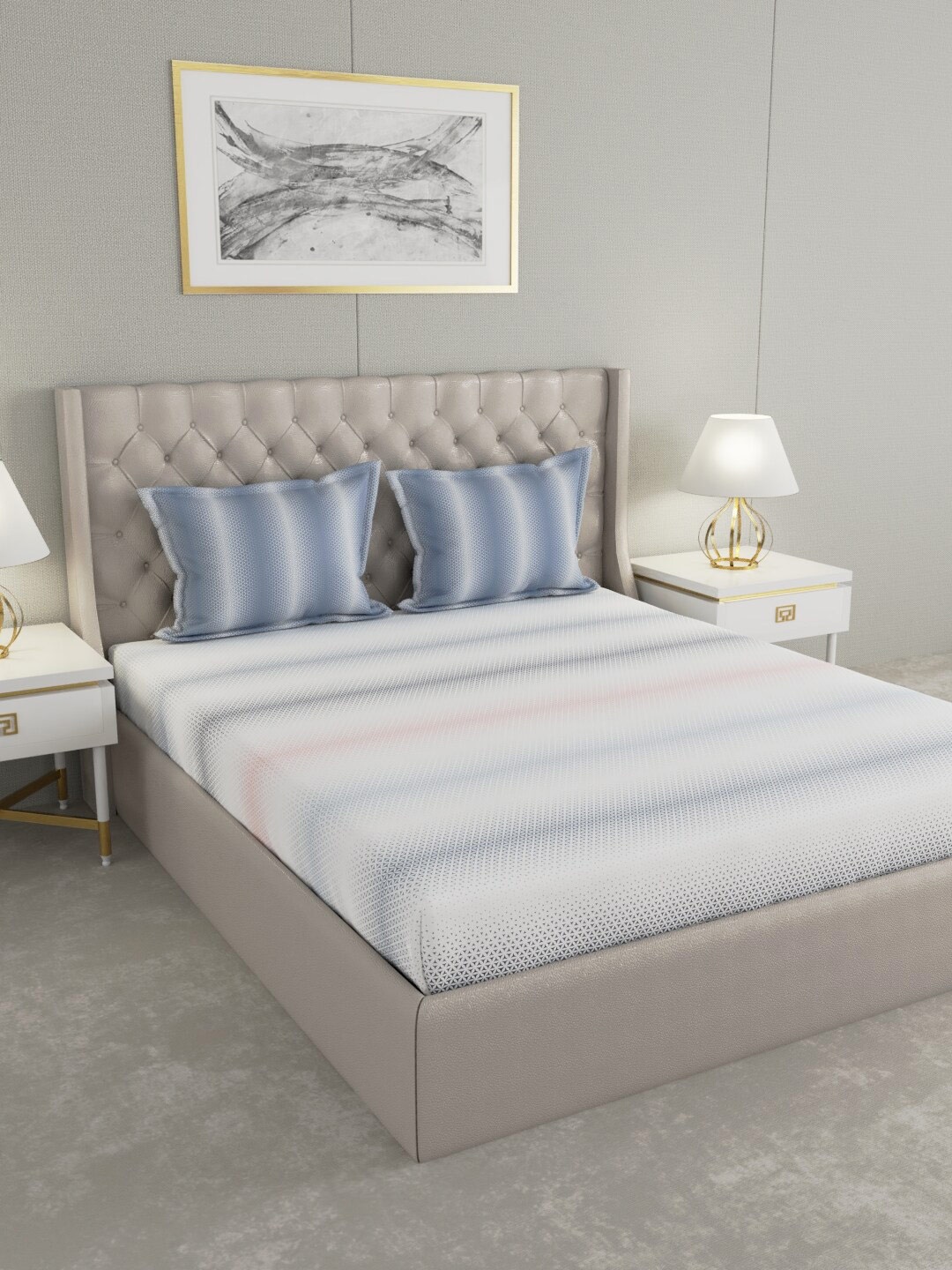 

Raymond Home White & Grey Striped 200 TC 100% Cotton Queen Bedsheet with 2 Pillow Covers