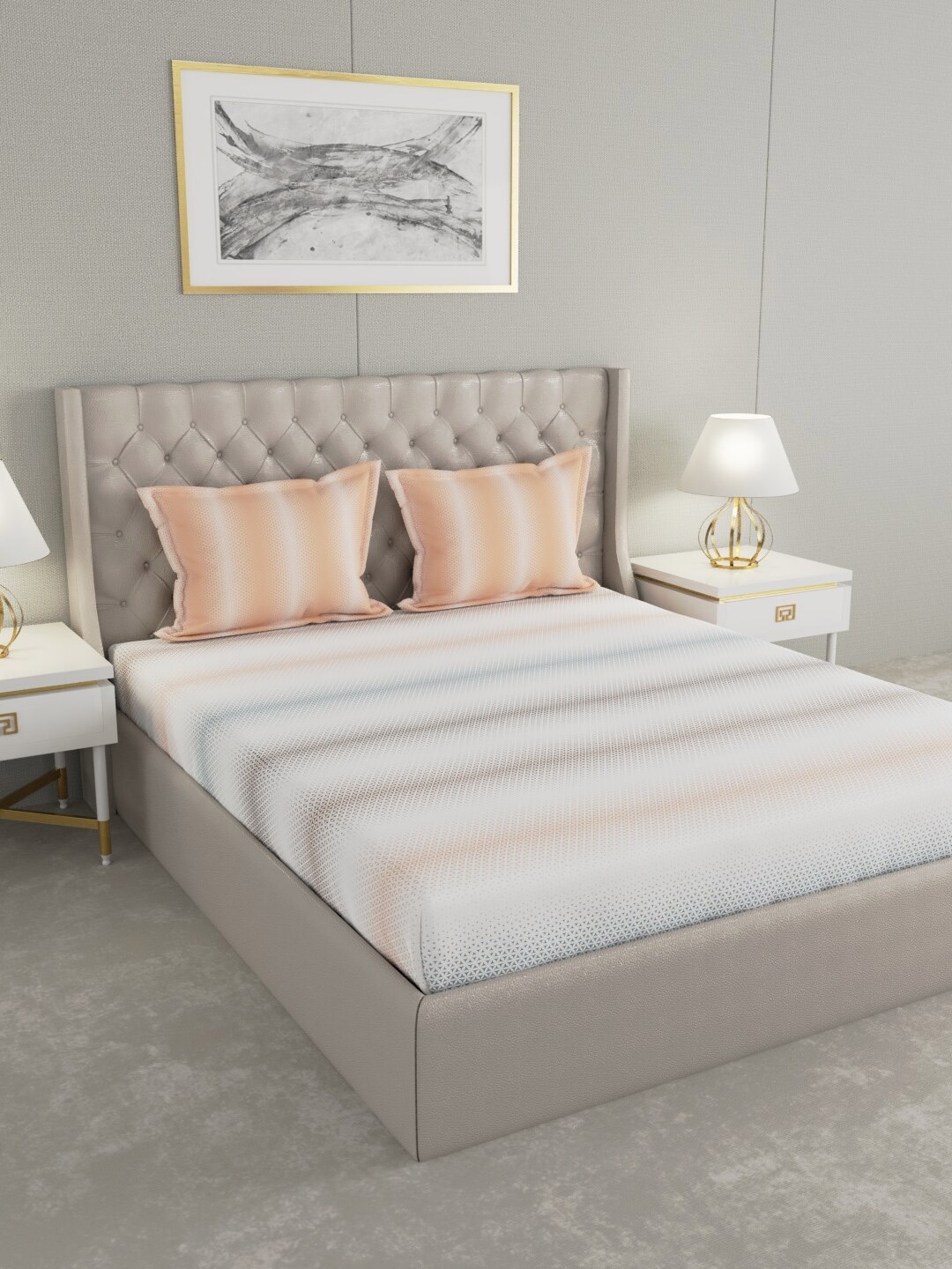 

Raymond Home White & Orange Striped 200 TC 100% Cotton Queen Bedsheet with 2 Pillow Covers