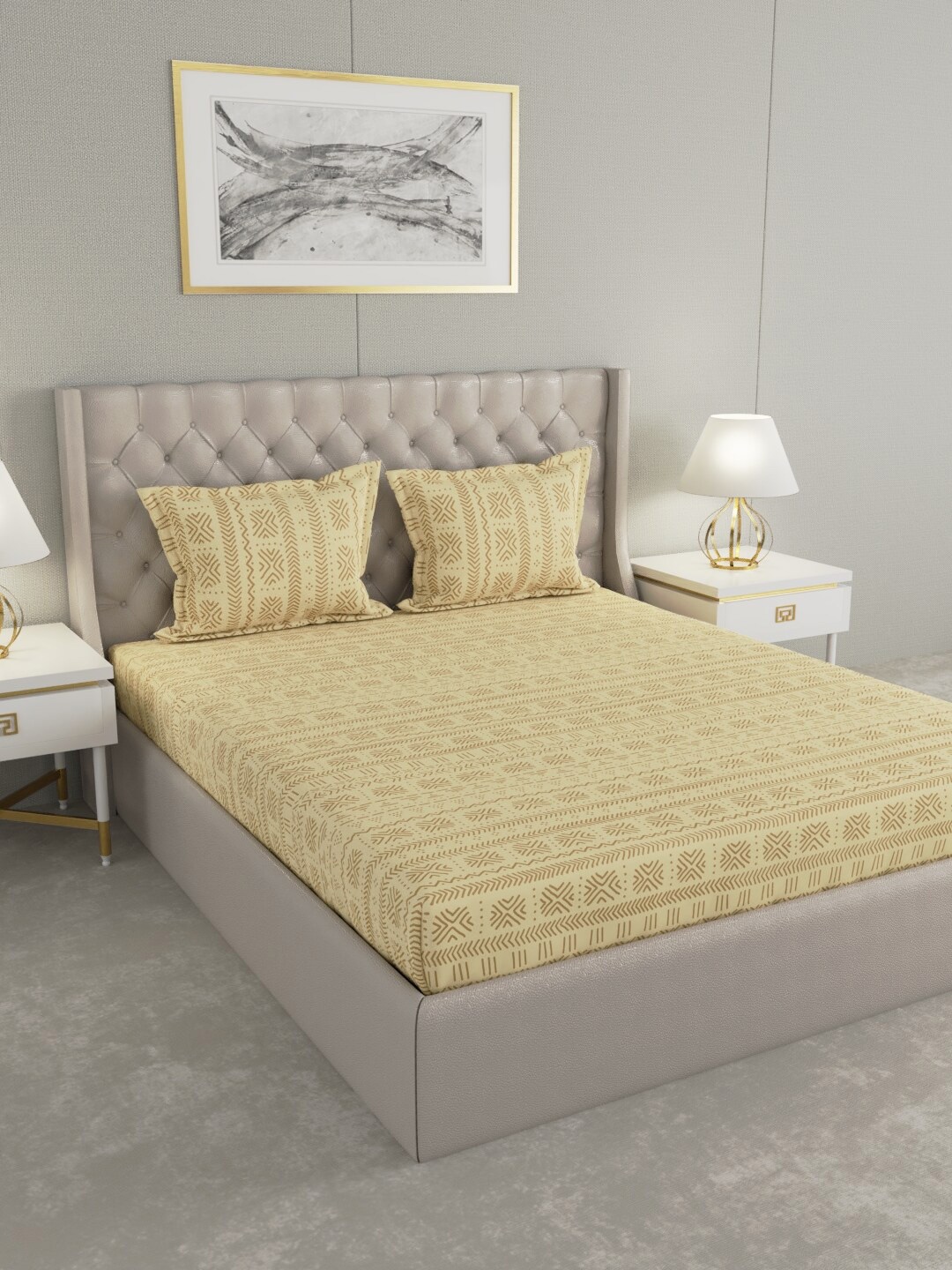 

Raymond Home Yellow Ethnic Motifs 104 TC 100% Cotton Queen Bedsheet with 2 Pillow Covers