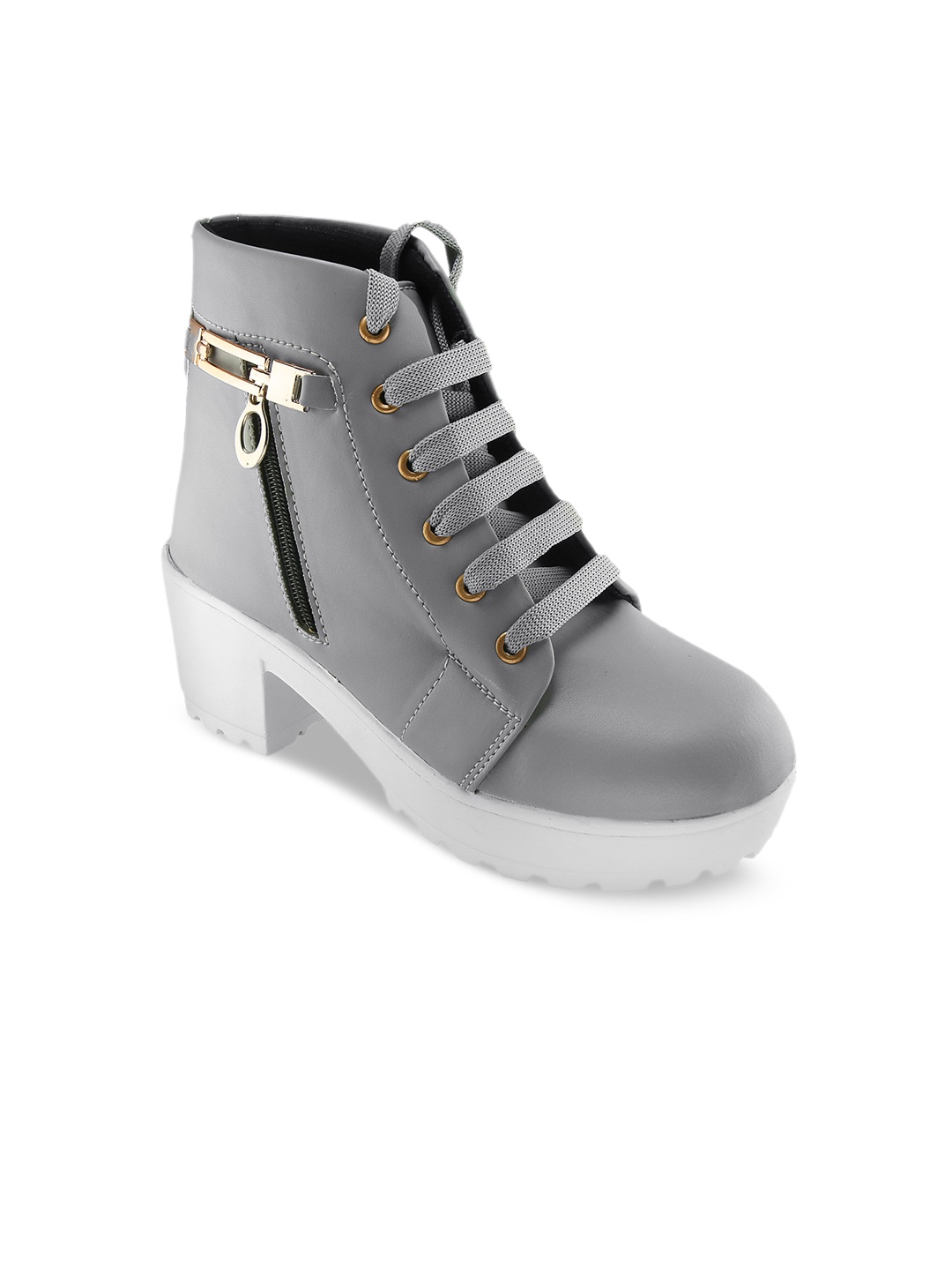 

DEAS Women Mid-Top Heeled Block Heels Boots, Grey
