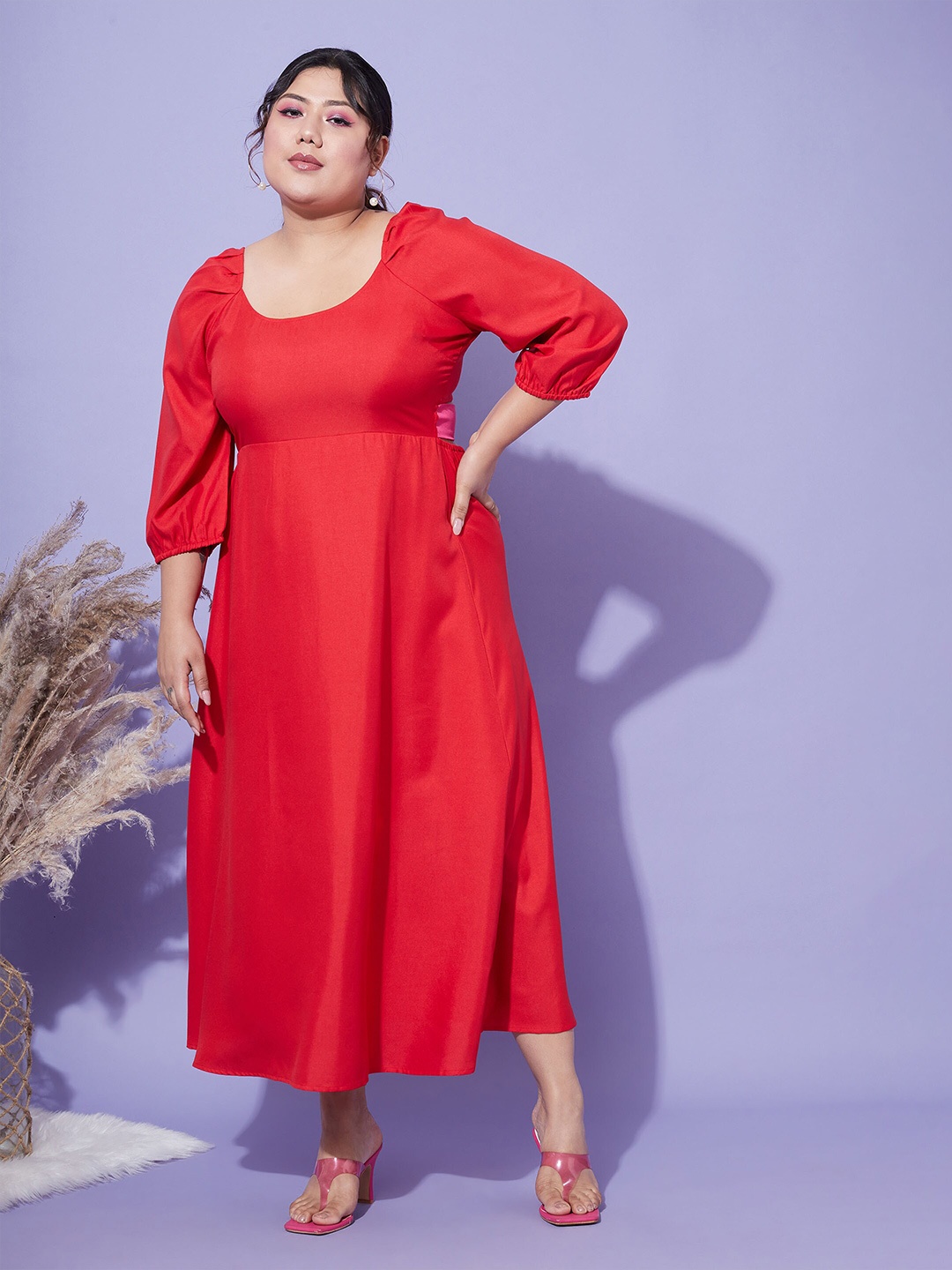 

SASSAFRAS Curve Plus Size Fit and Flare Dress, Red