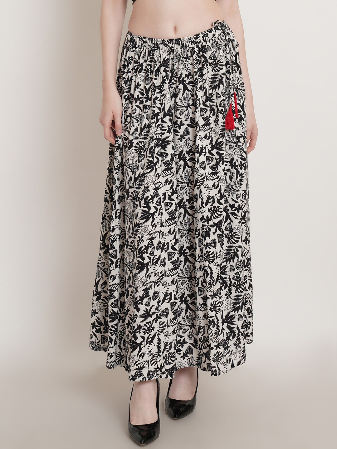 

Hive91 Abstract Printed A-Line Maxi Skirt, Black