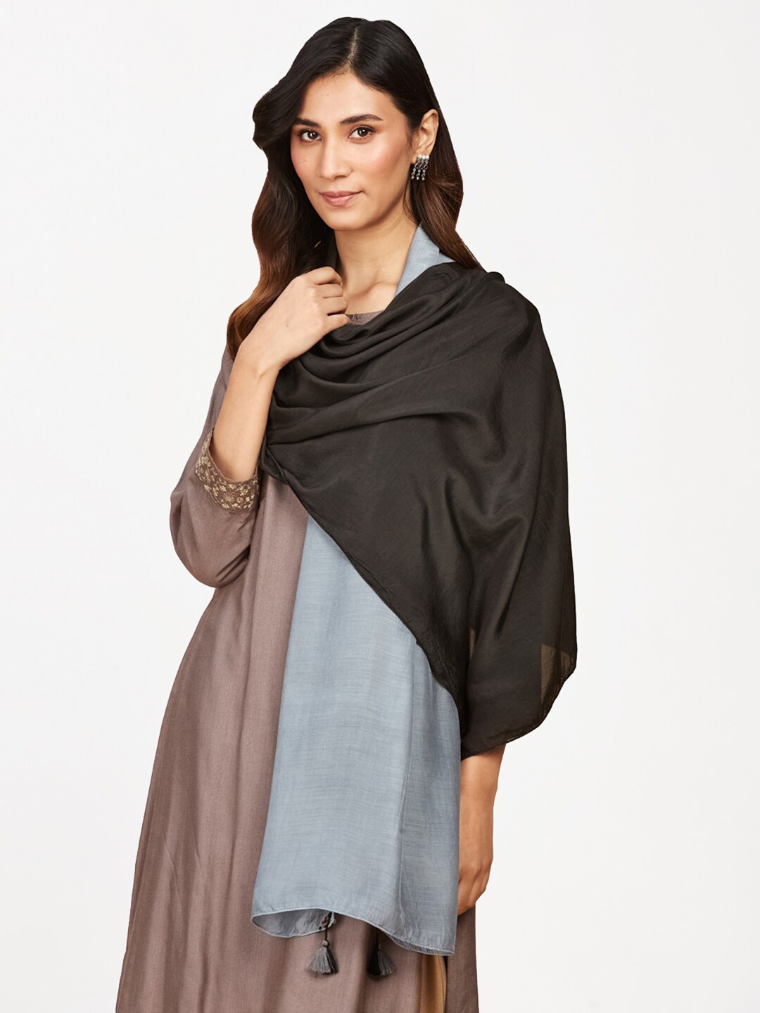 

Fabindia Women Colourblocked Modal Stole, Black