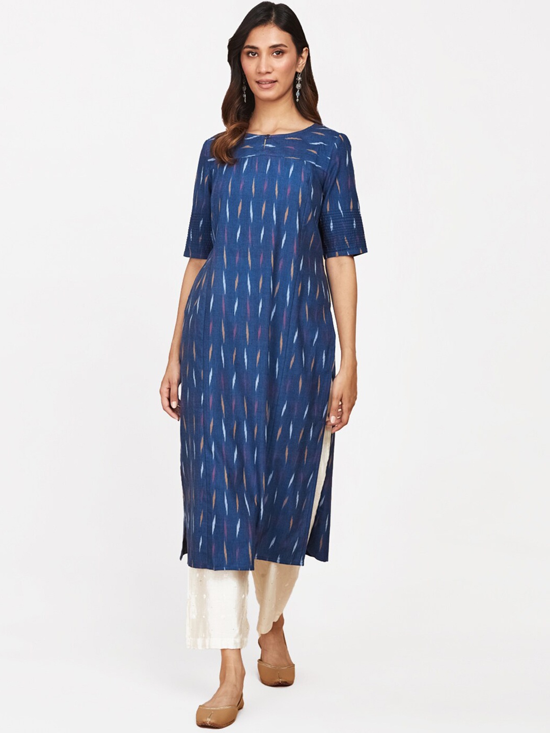 

Fabindia Printed Keyhole Neck Pure Cotton Kurta, Blue