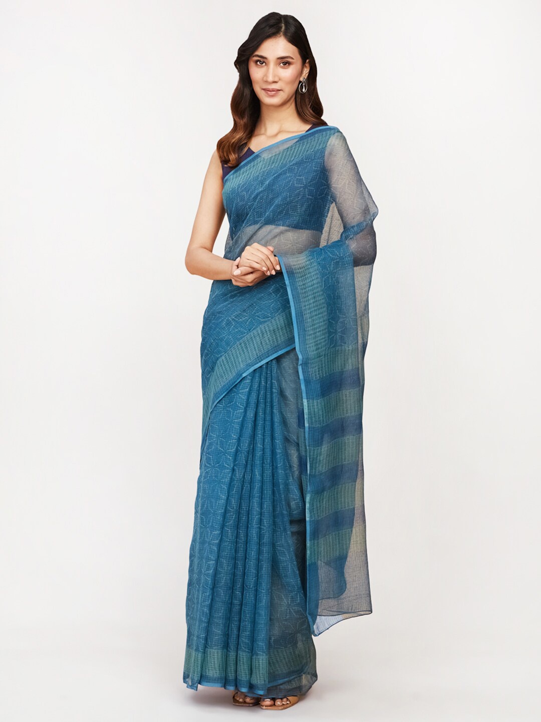 

Fabindia Floral Printed Silk Cotton Saree, Blue