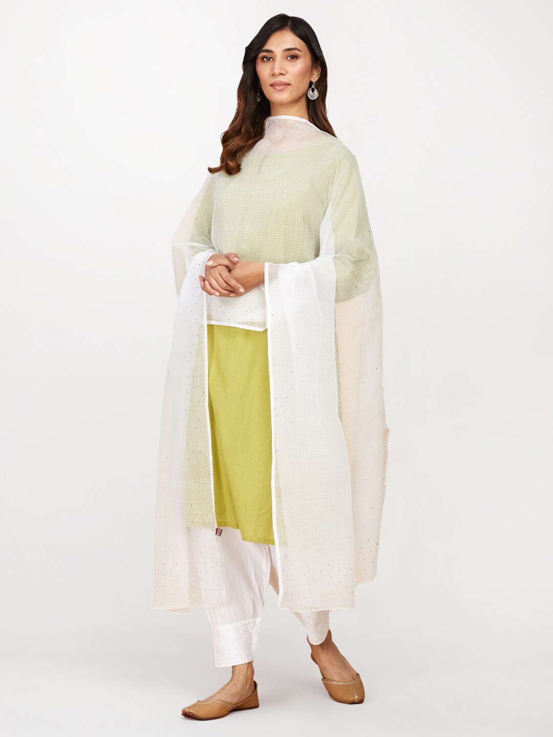 

Fabindia Woven Design Cotton Silk Woven Dupatta, White
