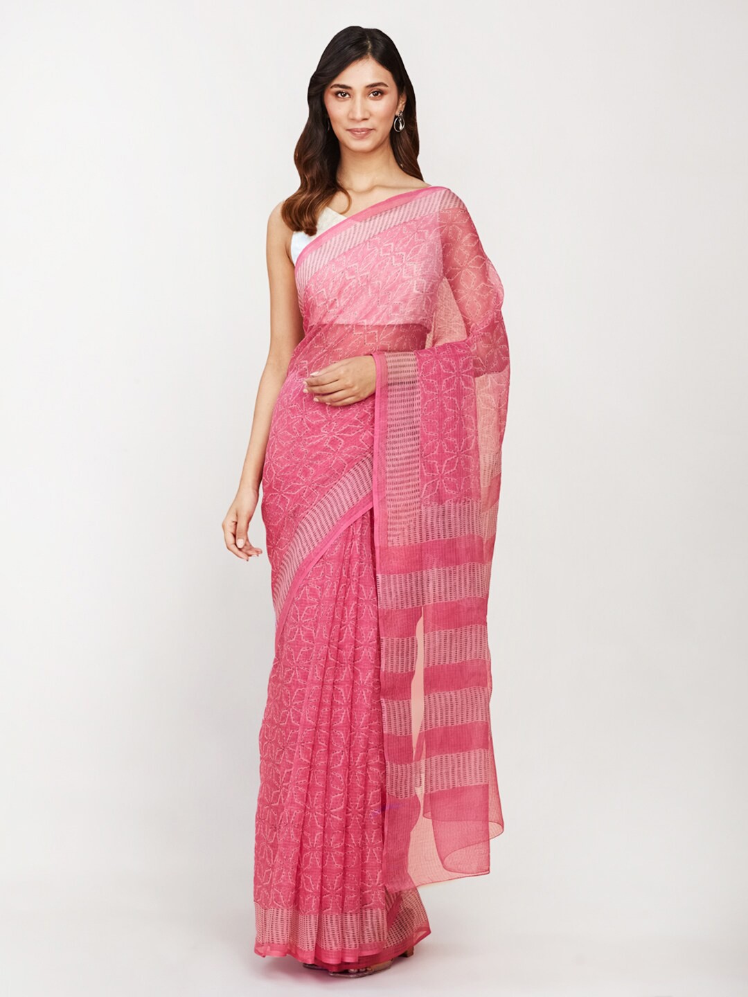 

Fabindia Floral Printed Silk Cotton Saree, Pink
