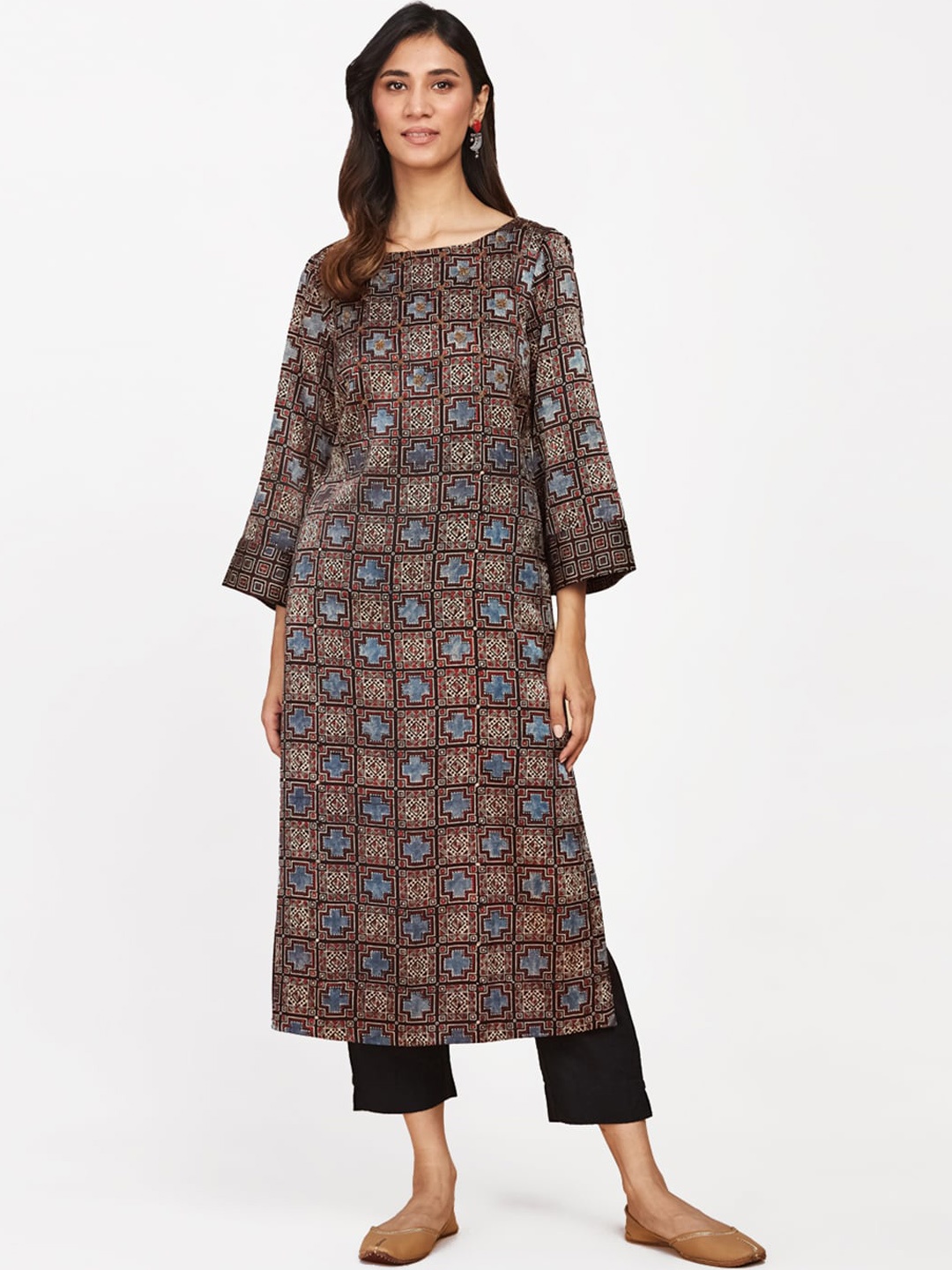 

Fabindia Ethnic Motif Printed Zardozi Straight Kurta, Blue
