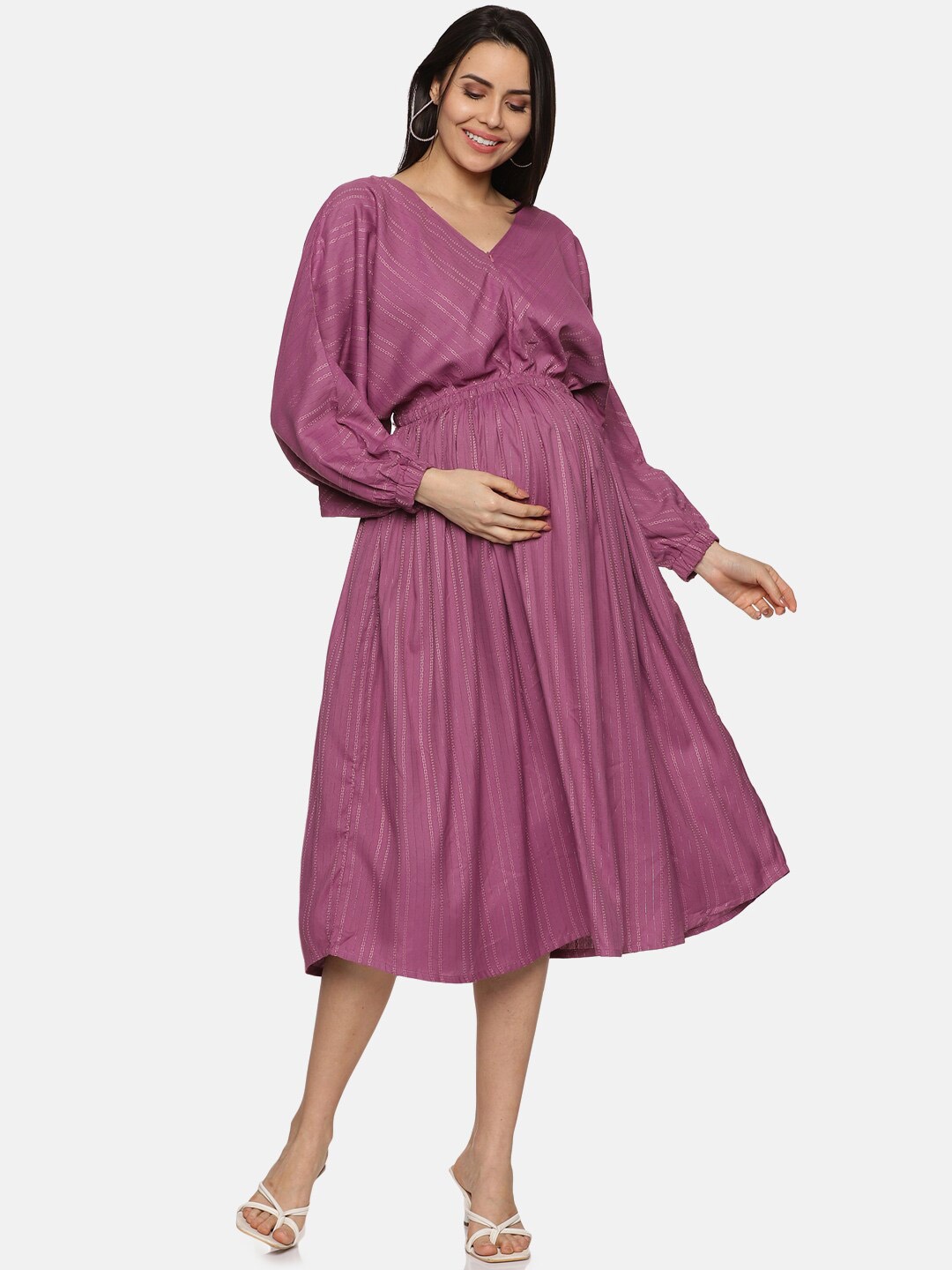 

CHARISMOMIC V-Neck Fit & Flare Midi Dress, Purple