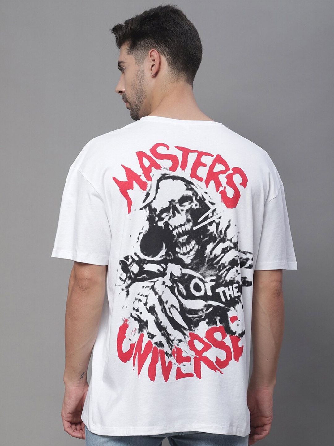 

DOOR74 Graphic Printed Cotton Oversize Fit T-shirt, White