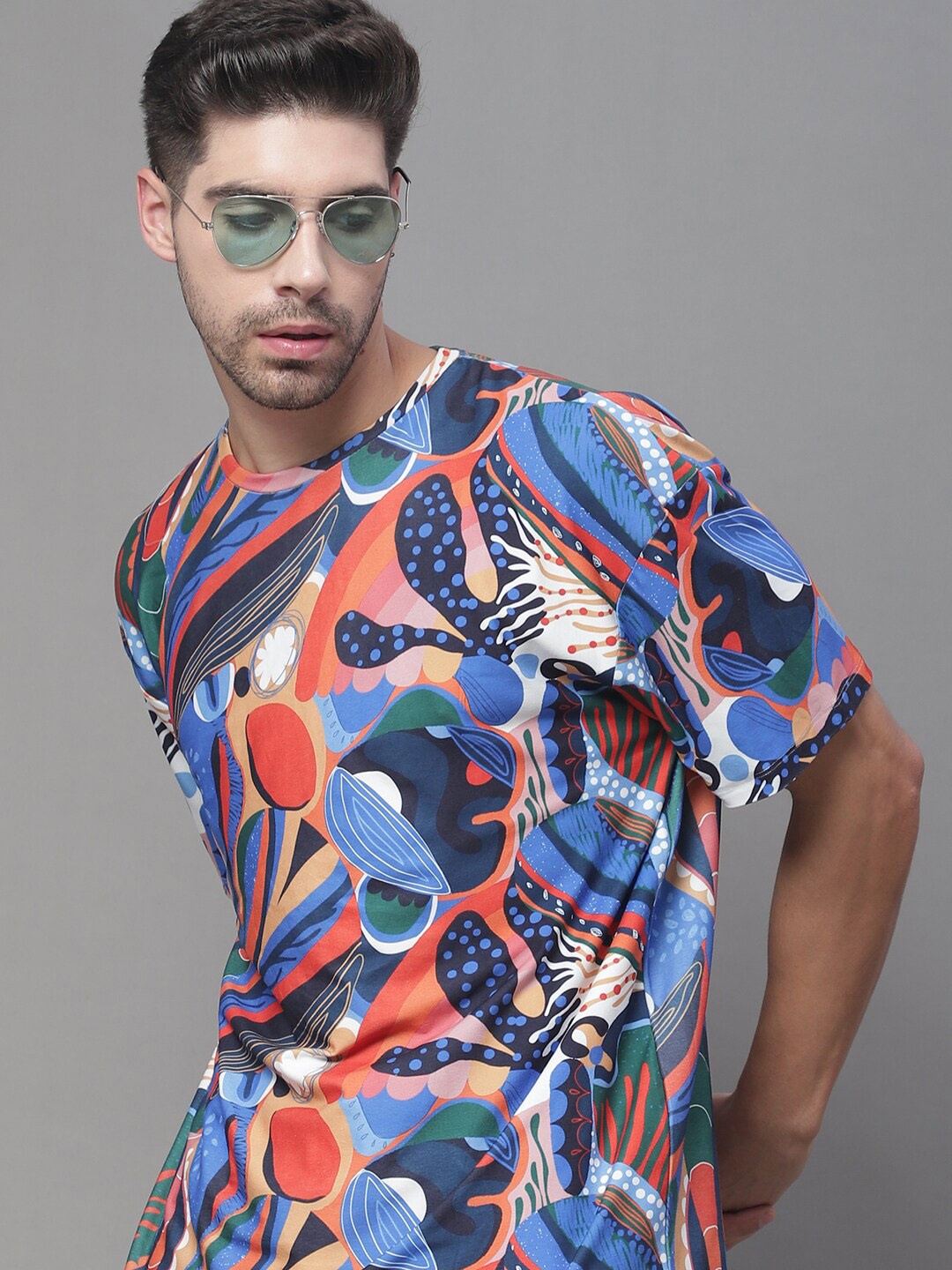 

DOOR74 Abstract Printed Oversize Fit T-shirt, Blue