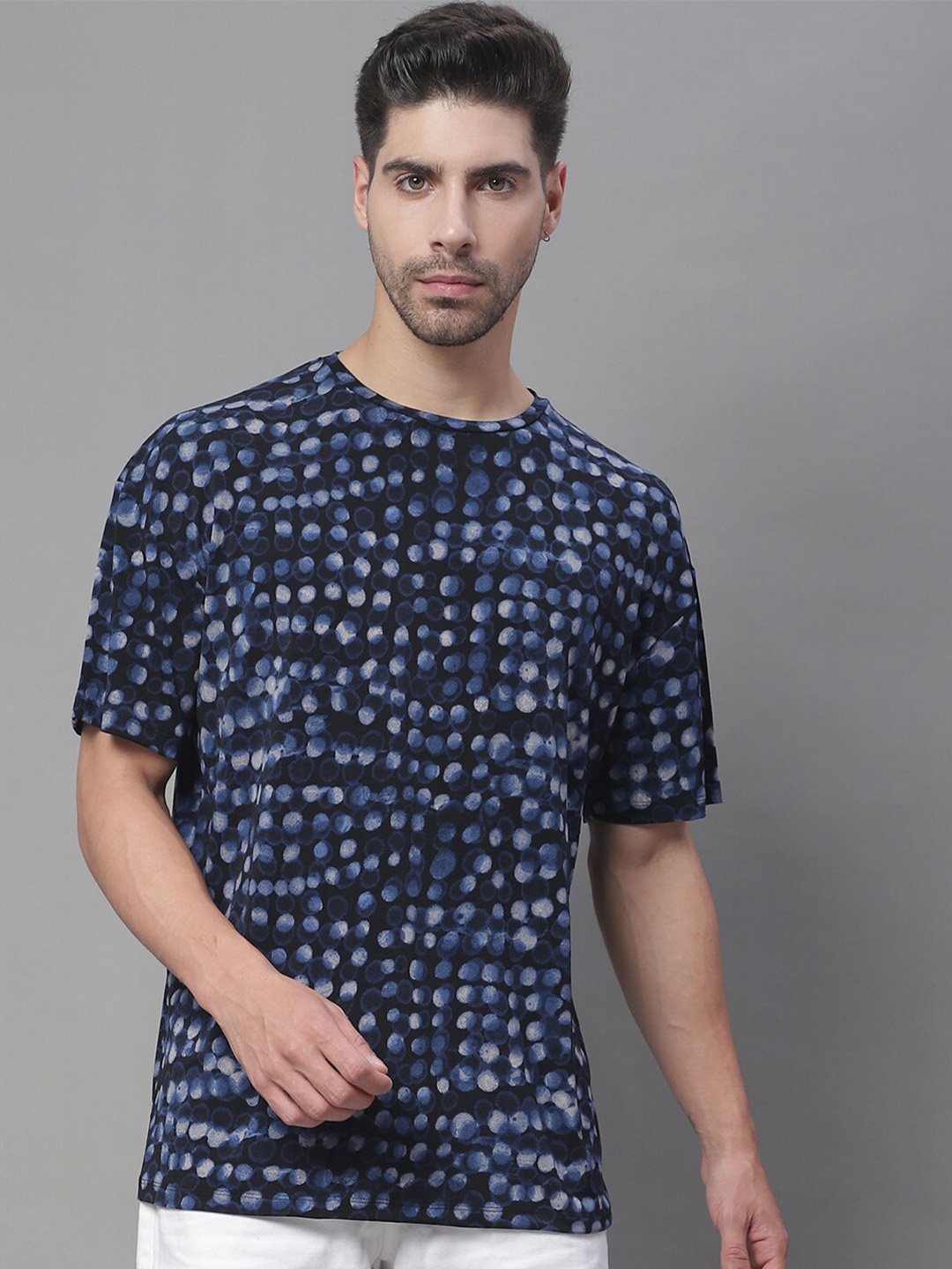 

DOOR74 Abstract Printed Oversize Fit T-shirt, Navy blue