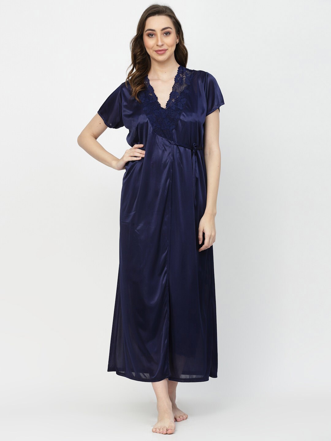 

Arrabi 3 Piece Satin Night Suit With Robe, Blue