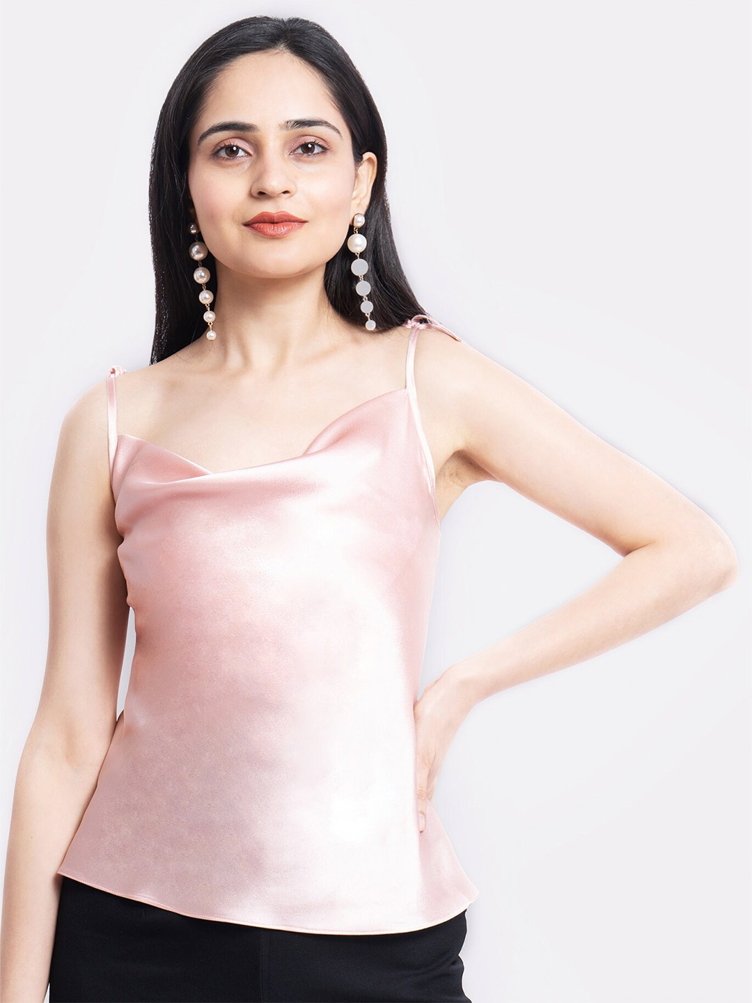 

MARZENI Sleeveless Satin Regular Top, Peach