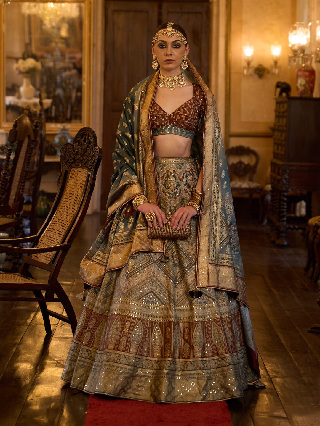 

Phenav Embroidered Sequinned Ready to Wear Lehenga & Blouse With Dupatta, Blue