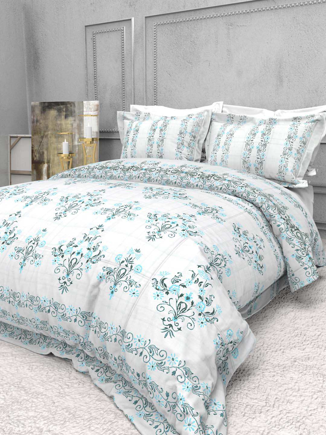 

THE WHITE MOSS Seasons White 220 TC Pure Cotton King Bedsheet with 2 Pillow Covers