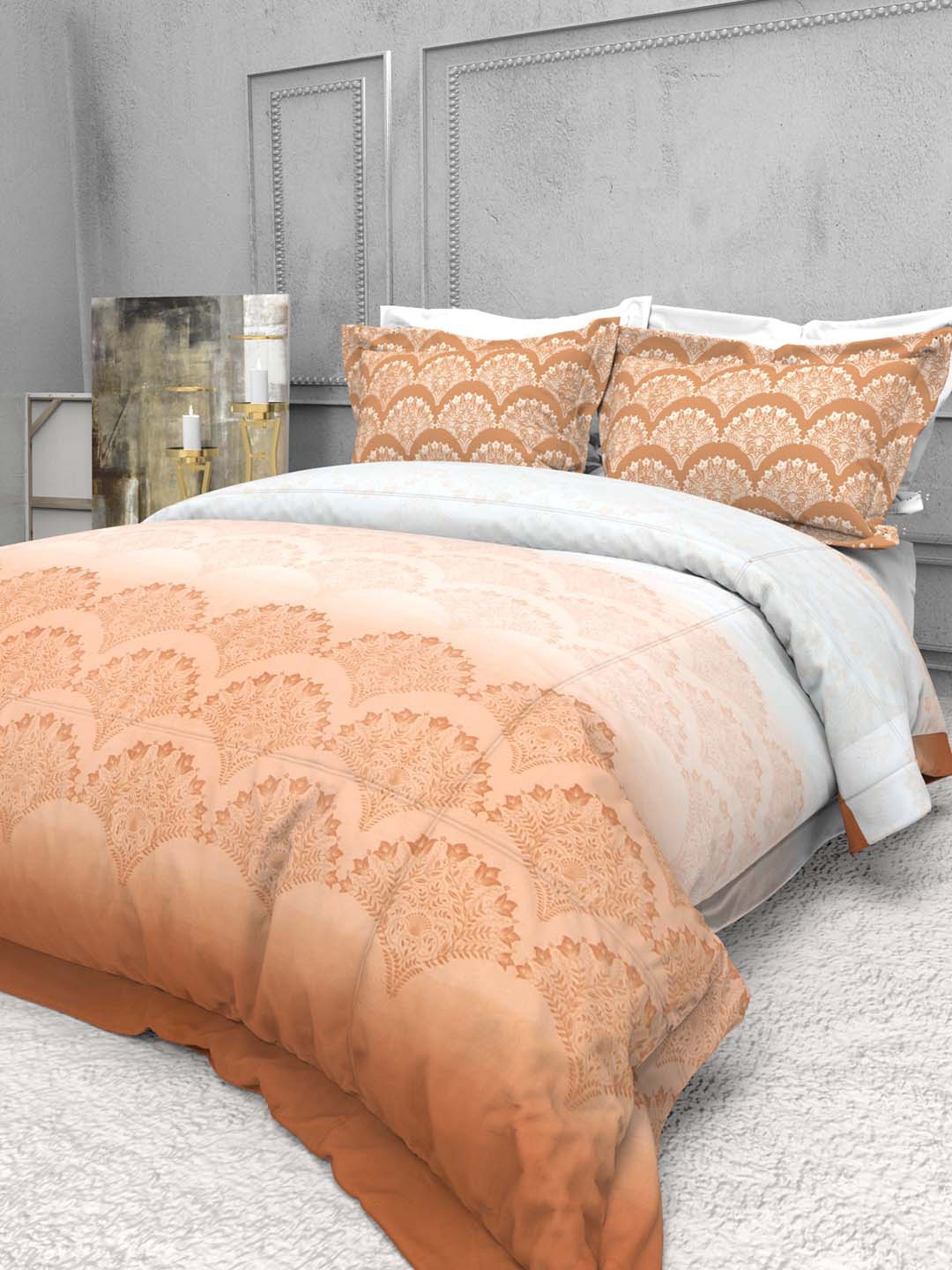 

THE WHITE MOSS Seasons Brown 220 TC Pure Cotton King Bedsheet with 2 Pillow Covers