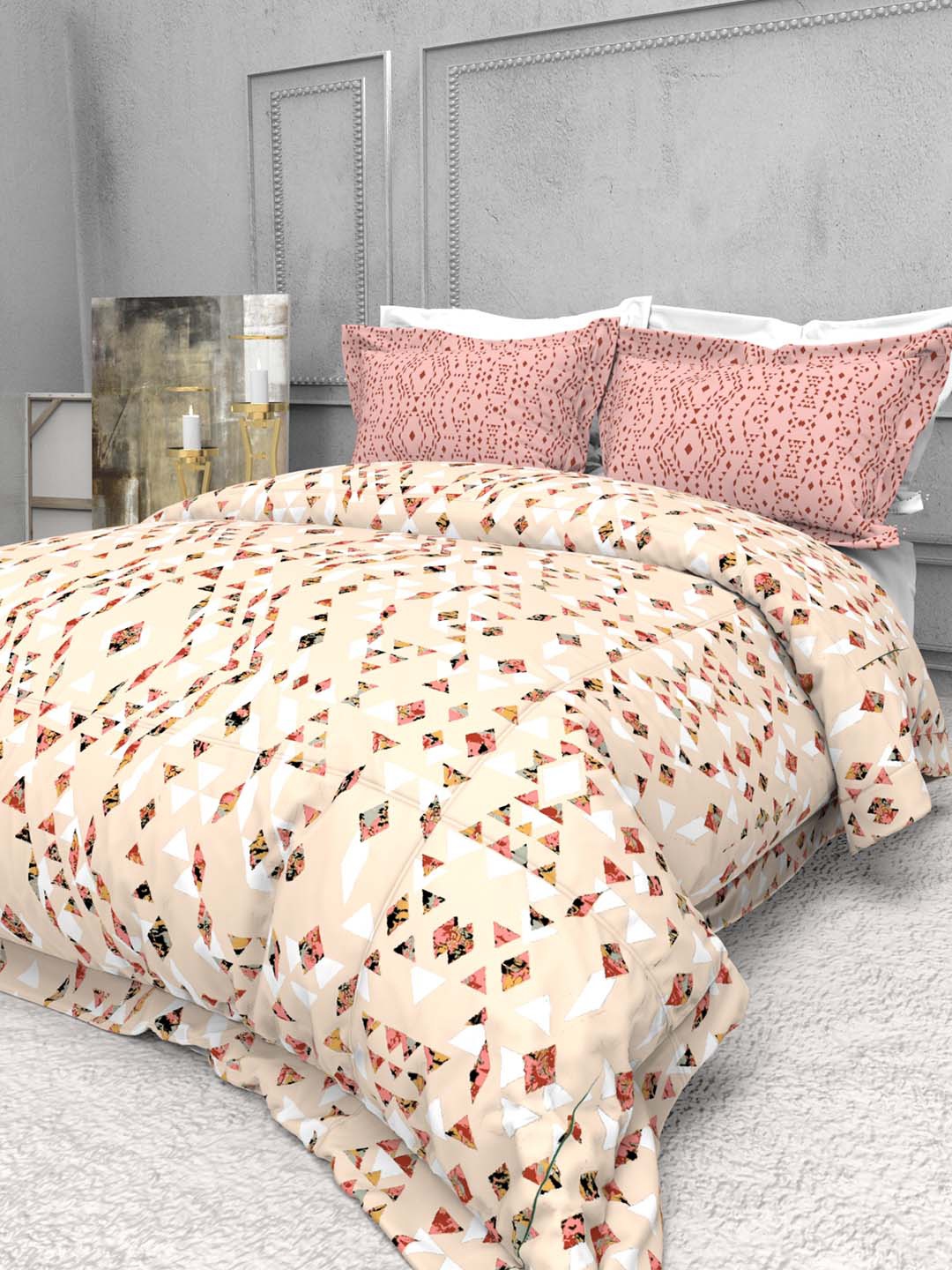 

THE WHITE MOSS Seasons Beige & Maroon 220 TC Pure Cotton King Bedsheet & 2 Pillow Covers