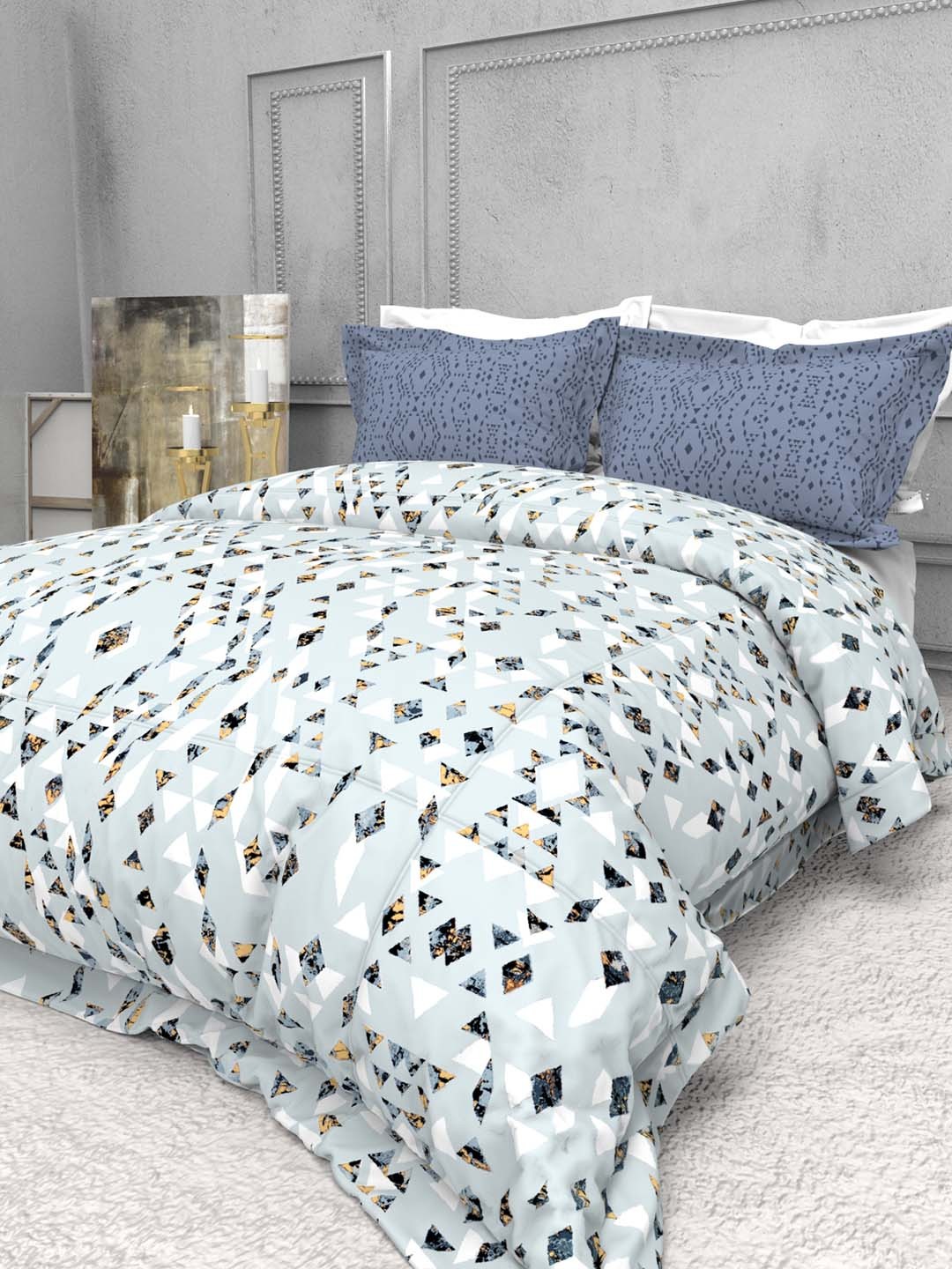

THE WHITE MOSS Seasons Blue & White 220 TC Pure Cotton King Bedsheet with 2 Pillow Covers