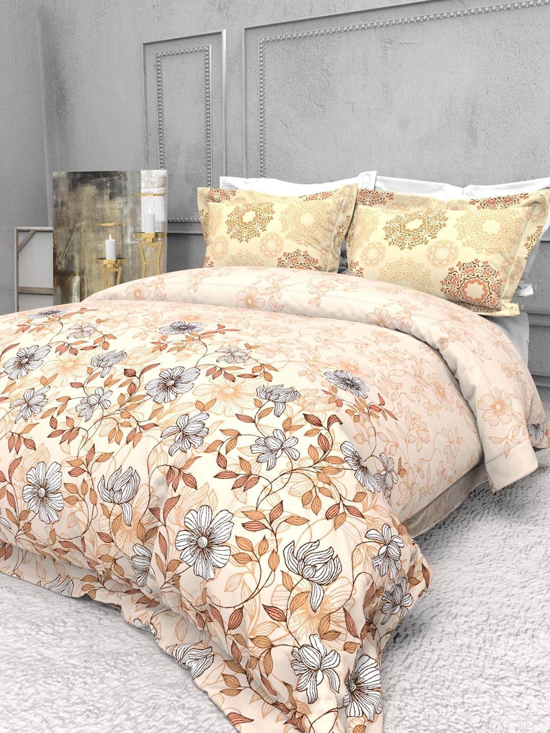 

THE WHITE MOSS Seasons Peach-Coloured 220 TC Pure Cotton King Bedsheet & 2 Pillow Covers