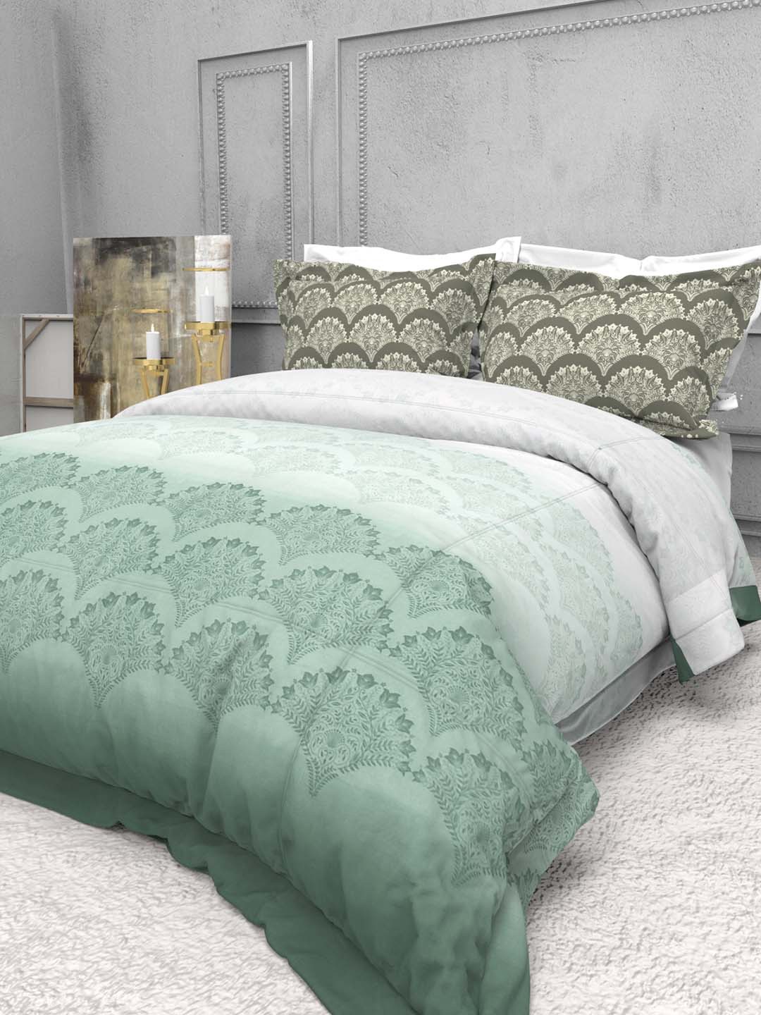 

THE WHITE MOSS Seasons Green & White 220 TC Pure Cotton King Bedsheet with 2 Pillow Covers