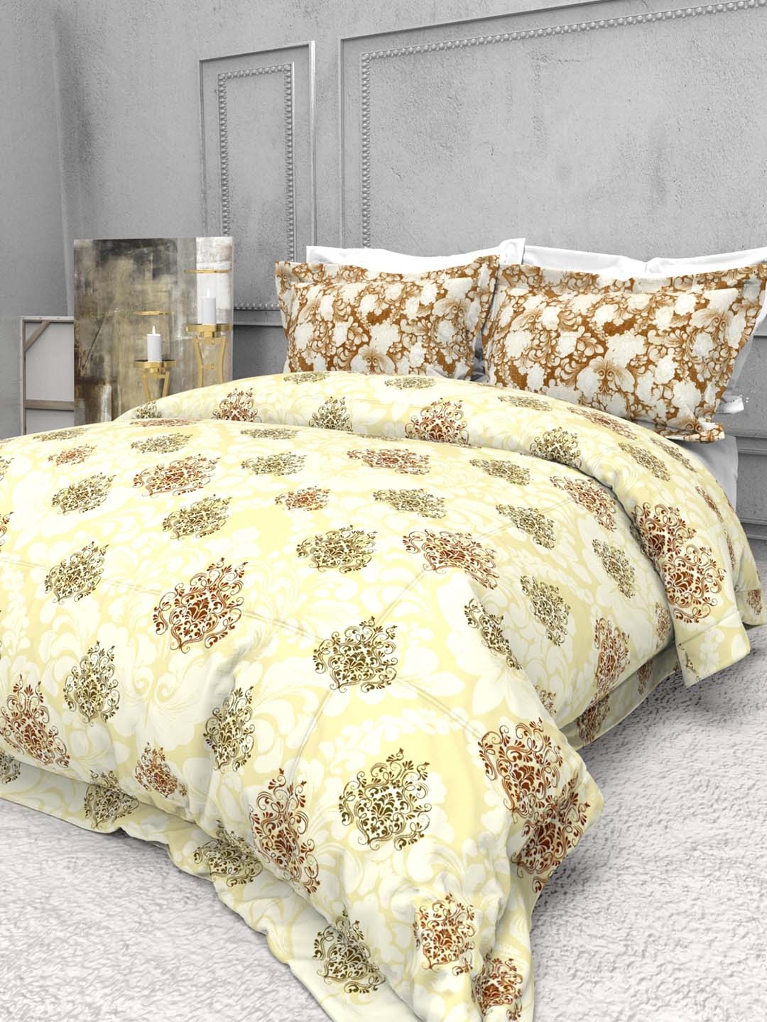 

THE WHITE MOSS Seasons Yellow 220 TC Pure Cotton King Bedsheet with 2 Pillow Covers