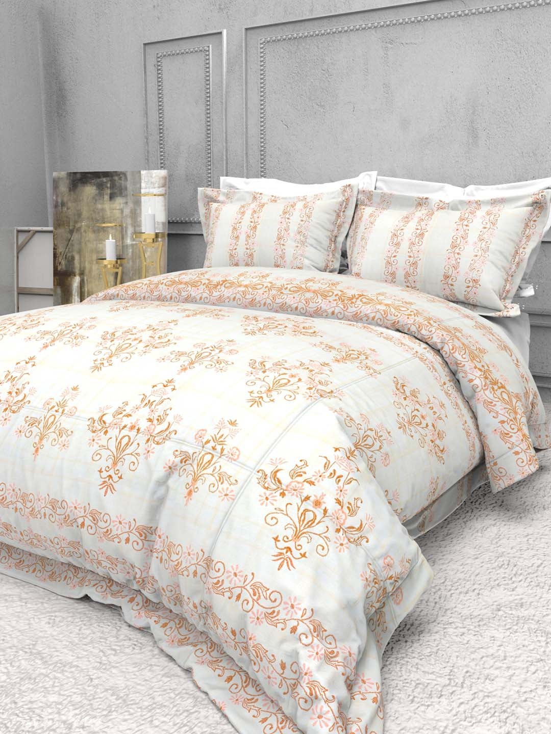 

THE WHITE MOSS Seasons White Printed 220 TC Cotton King Bedsheet & 2 Pillow Covers