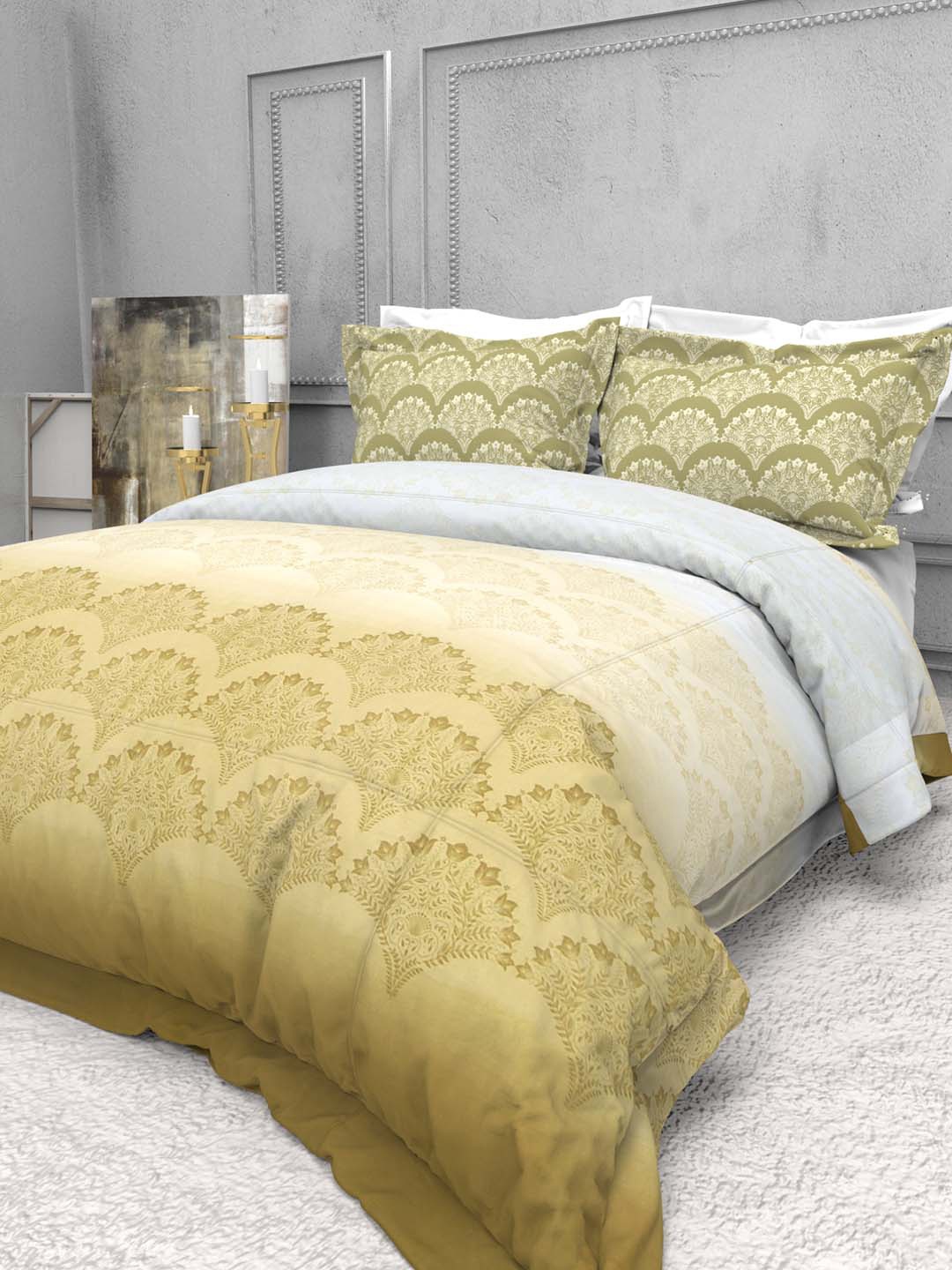 

THE WHITE MOSS Seasons Brown & Green 220 TC Pure Cotton King Bedsheet & 2 Pillow Covers