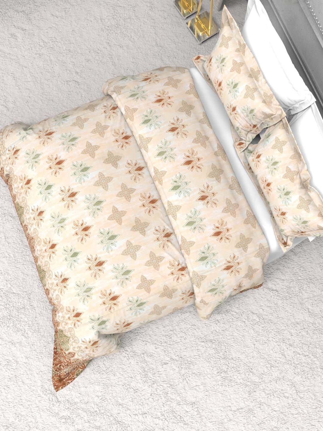 

THE WHITE MOSS Seasons Brown 220 TC Pure Cotton King Bedsheet with 2 Pillow Covers