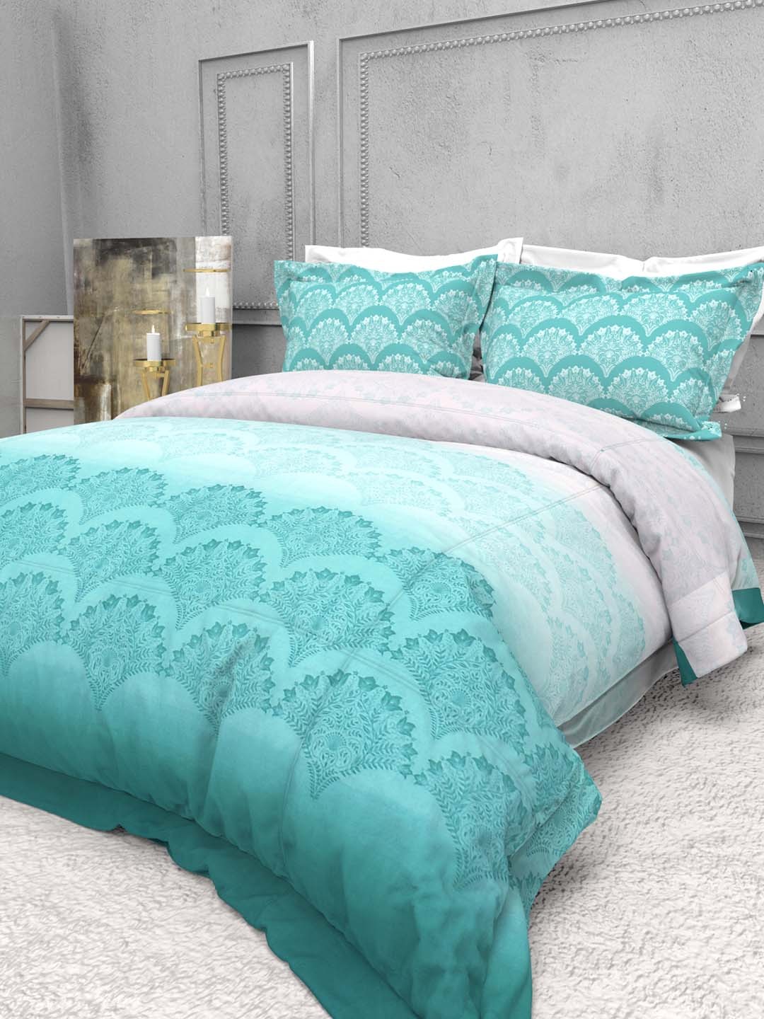 

THE WHITE MOSS Seasons Blue & White 220 TC Pure Cotton King Bedsheet with 2 Pillow Covers