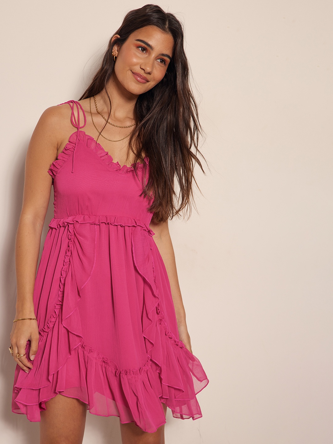 

NA-KD Ruffled A-Line Dress, Pink
