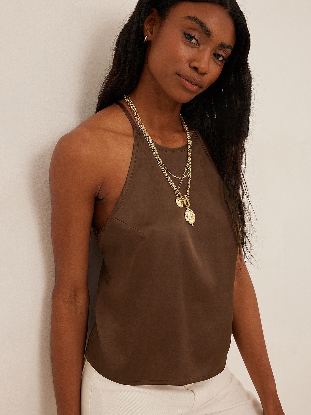 

NA-KD Styled Back Top, Brown