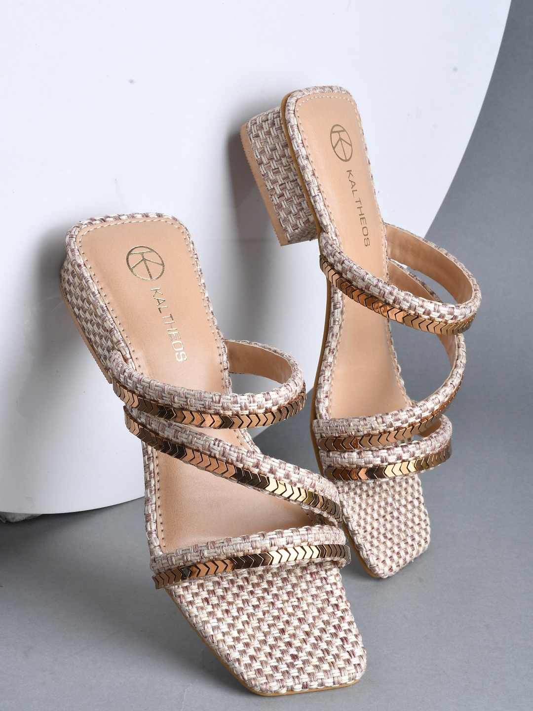 

KALTHEOS Embellished Strappy Block Heels, Off white