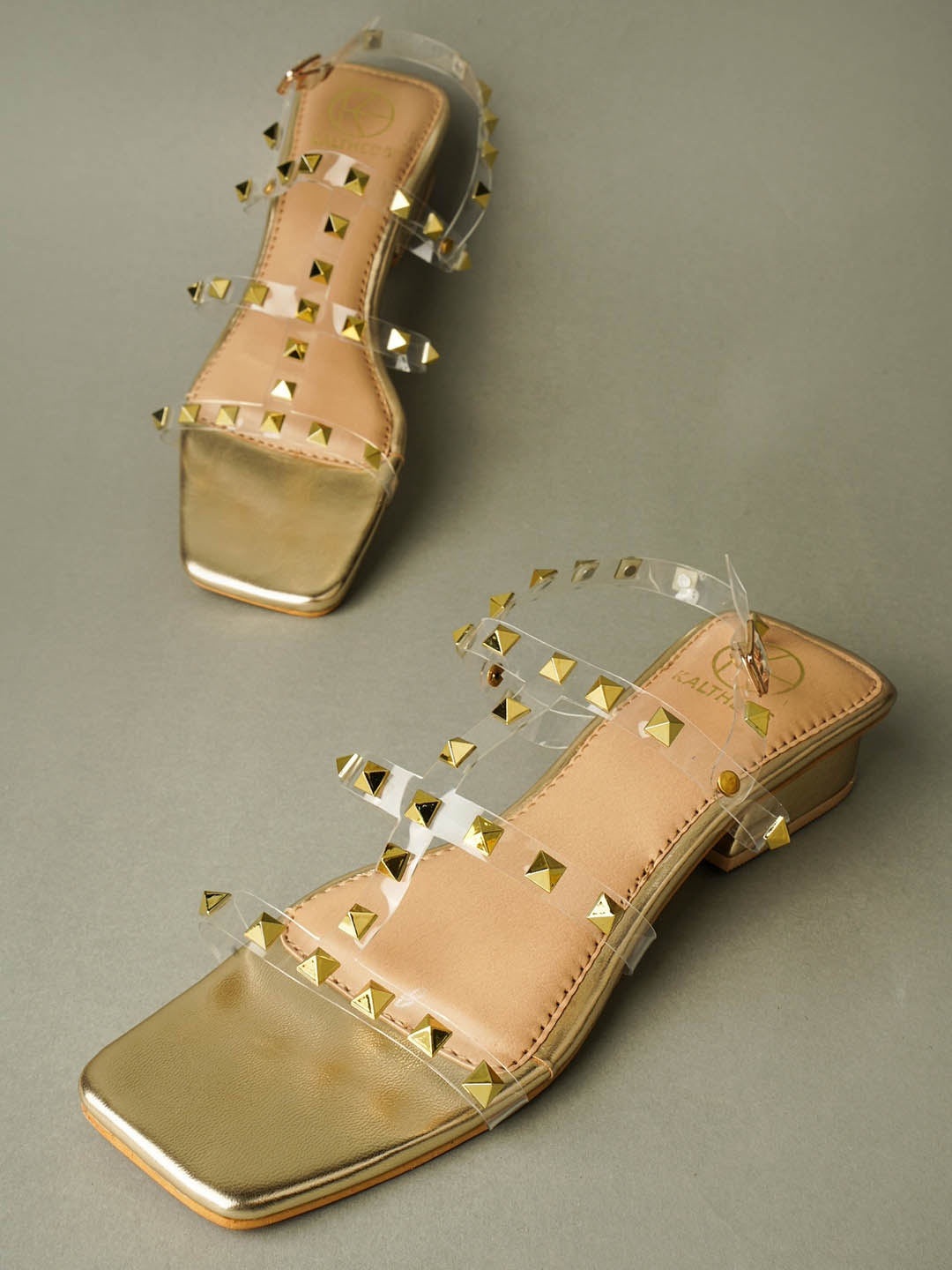 

KALTHEOS Embellished Block Heels, Gold