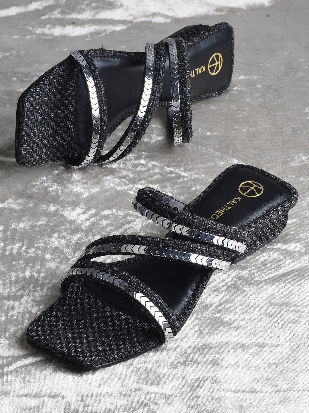 

KALTHEOS Embellished Block Heels, Black