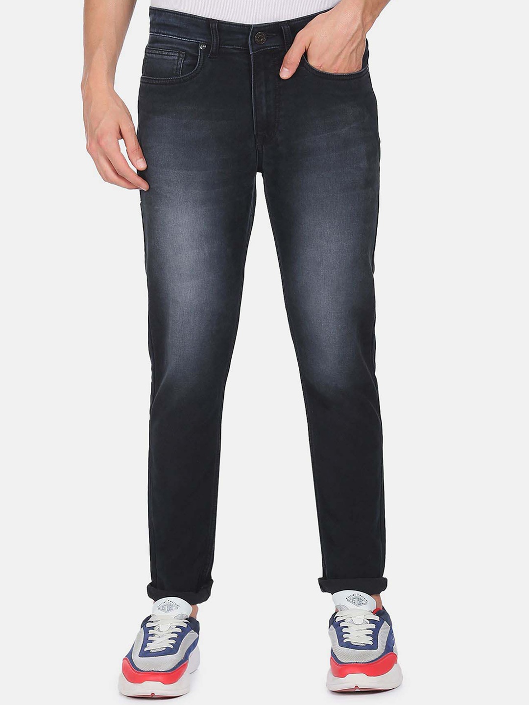 

Flying Machine Men Mid Rise Clean Look Heavy Fade Slim Fit Jeans, Blue
