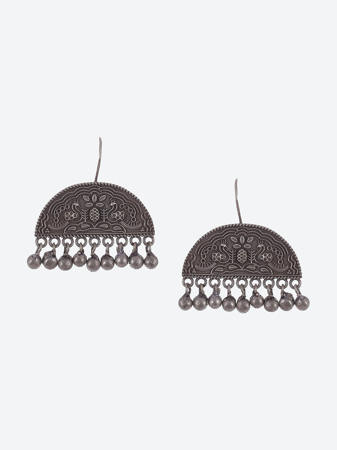 

Biba Contemporary Oxidised Jhumkas Earrings, Silver