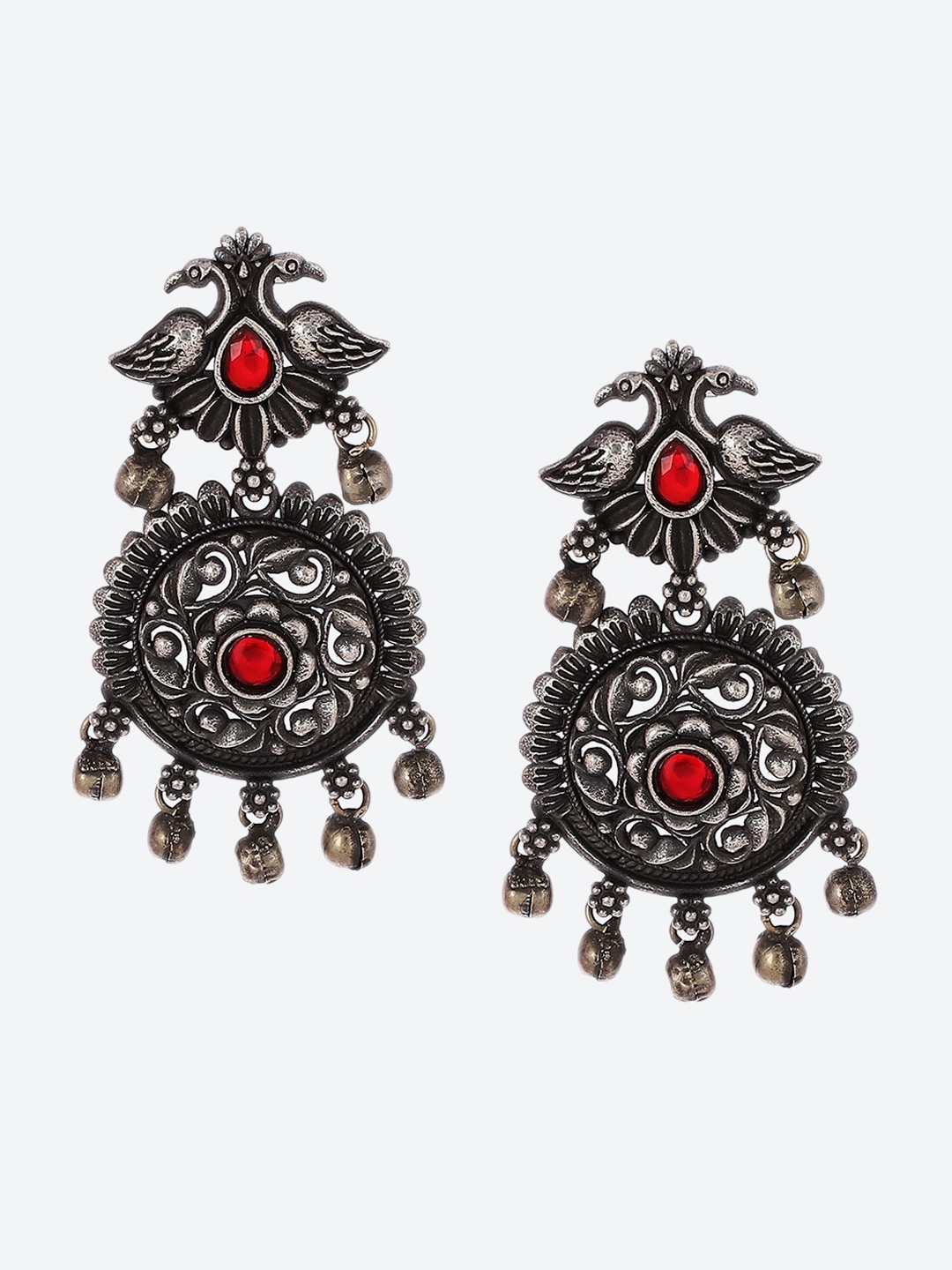 

Biba Silver Plated Peacock Shaped Stone Studded Drop Earrings