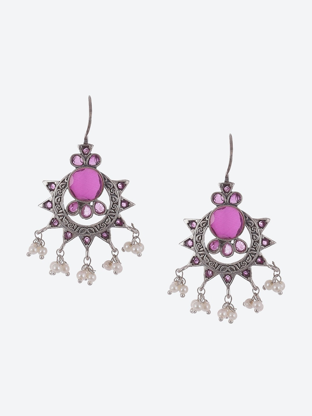 

Biba Oxidised Contemporary Chandbalis Earrings, Pink