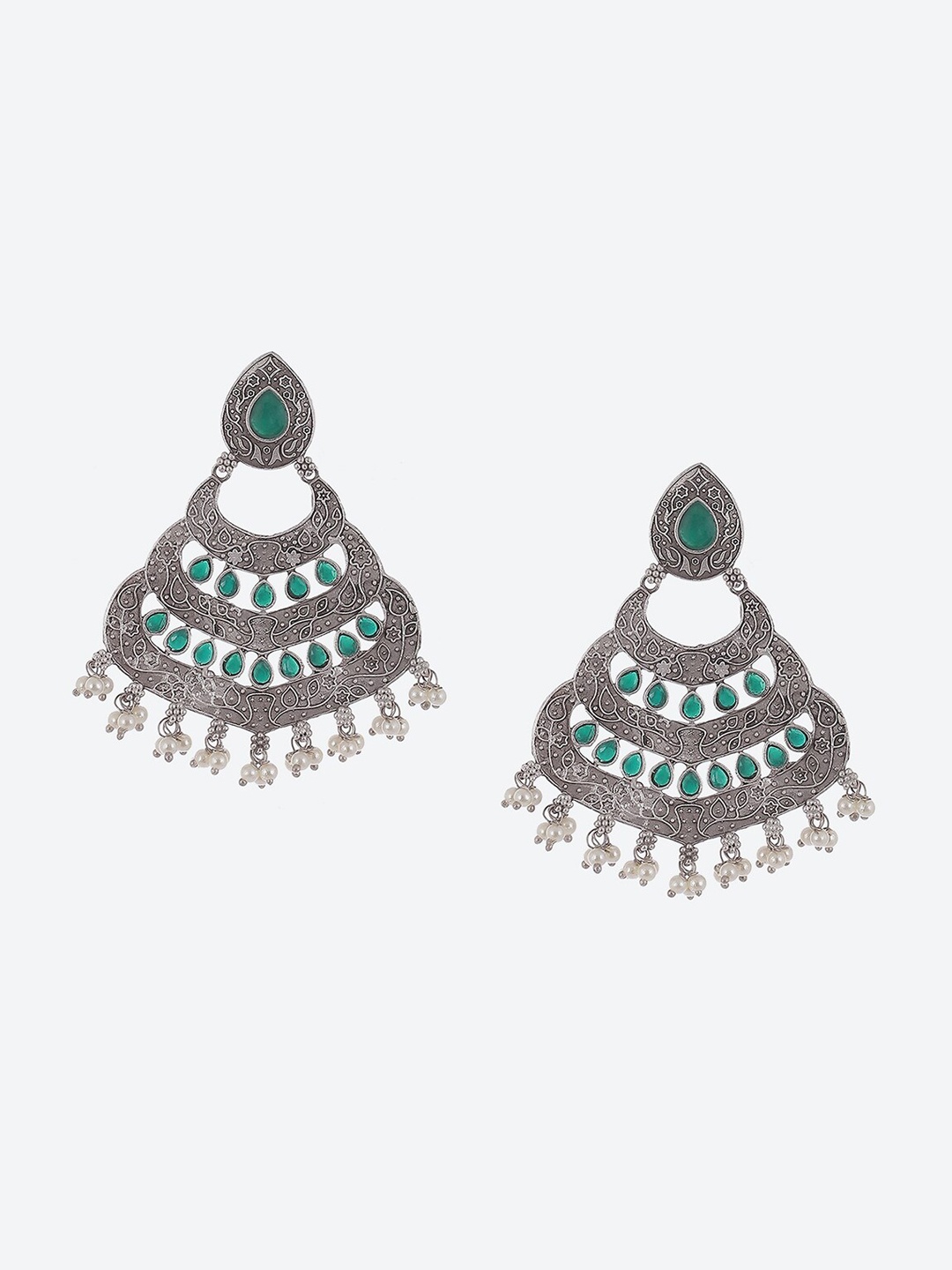 

Biba Silver-Plated Artificial Stones Contemporary Chandbalis Earrings