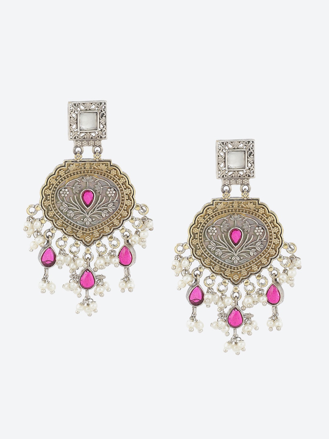

Biba Silver-Plated Artificial Stones and Beads Contemporary Drop Earrings